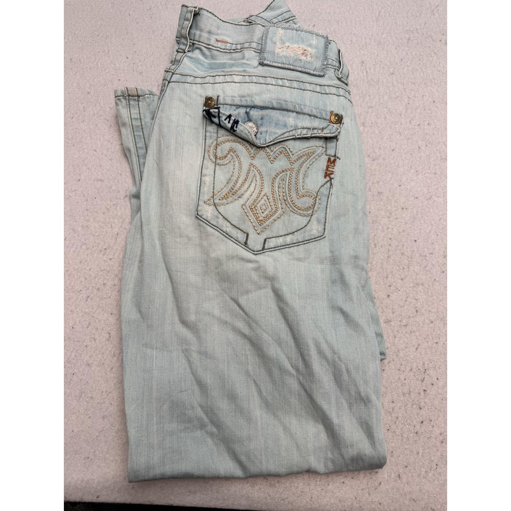 MEK Denim Jeans Mens 38x34 Light Wash Blue Portland Relaxed Bootcut Embroidered